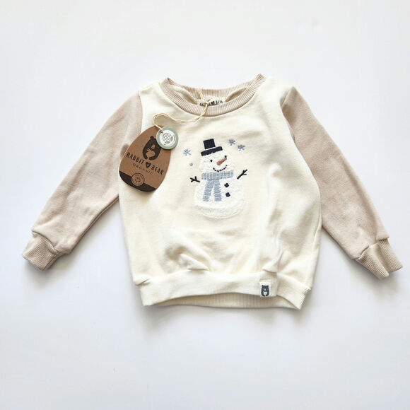 Rabbit + Bear Organic Cotton Infant Snowman Sweatshirt 12M – Cream & Beige NWT - Picture 4 of 11